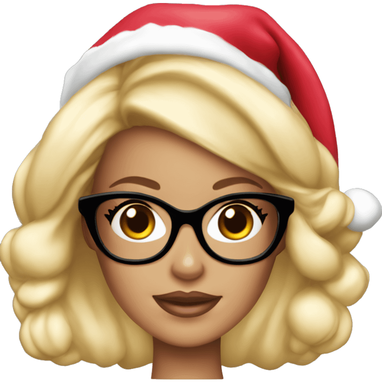 Blonde Barbie wearing black glasses and santa hat  emoji