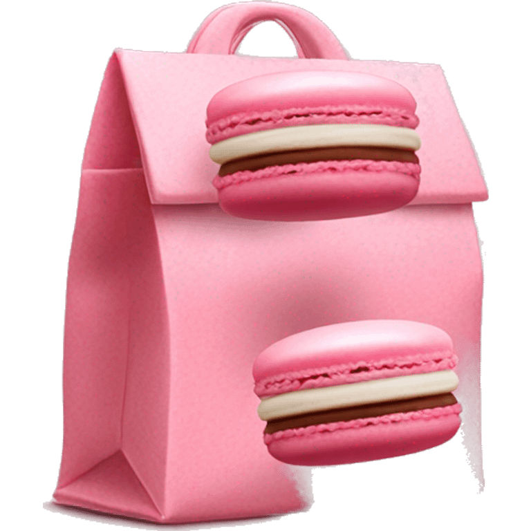 Realistic pink bag of Macaron cookies with an image of a macaroon on the front emoji