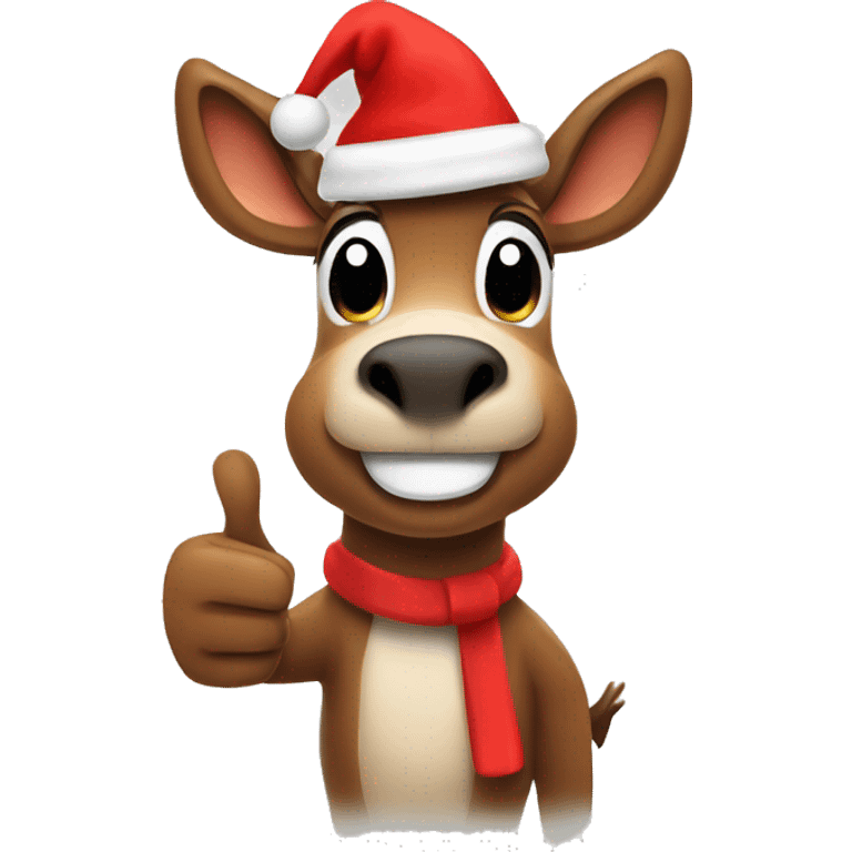 Reindeer with Santa hat doing thumbs up emoji