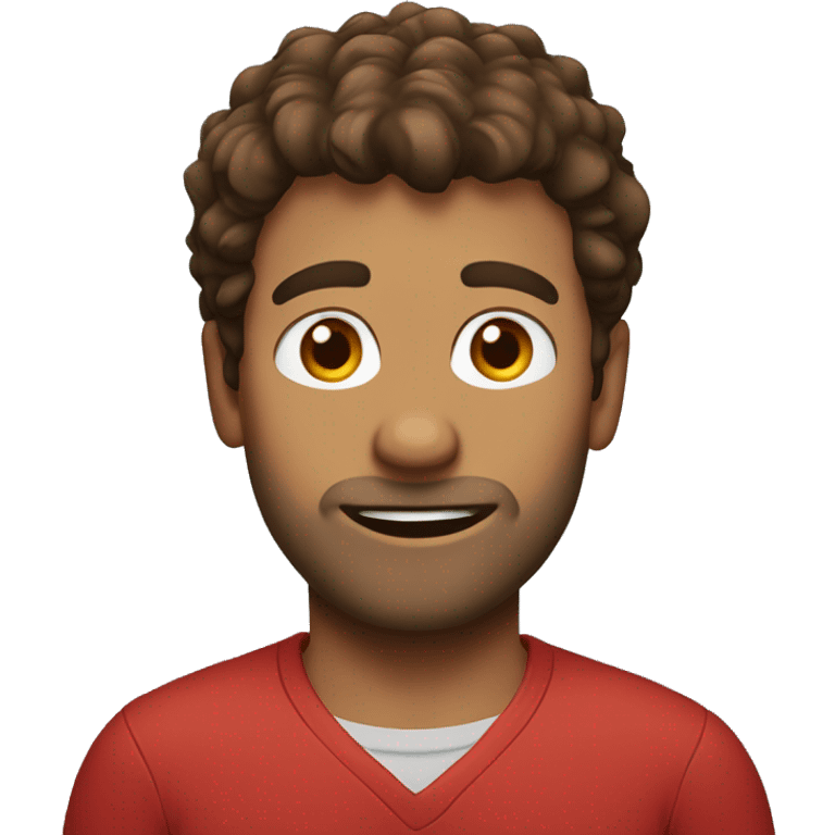 man with brown scruffy hair, brown eyes, red shirt emoji