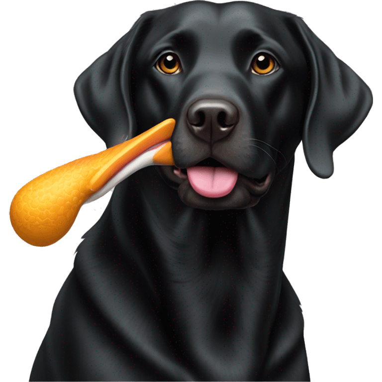 Black lab with mallard duck in mouth emoji