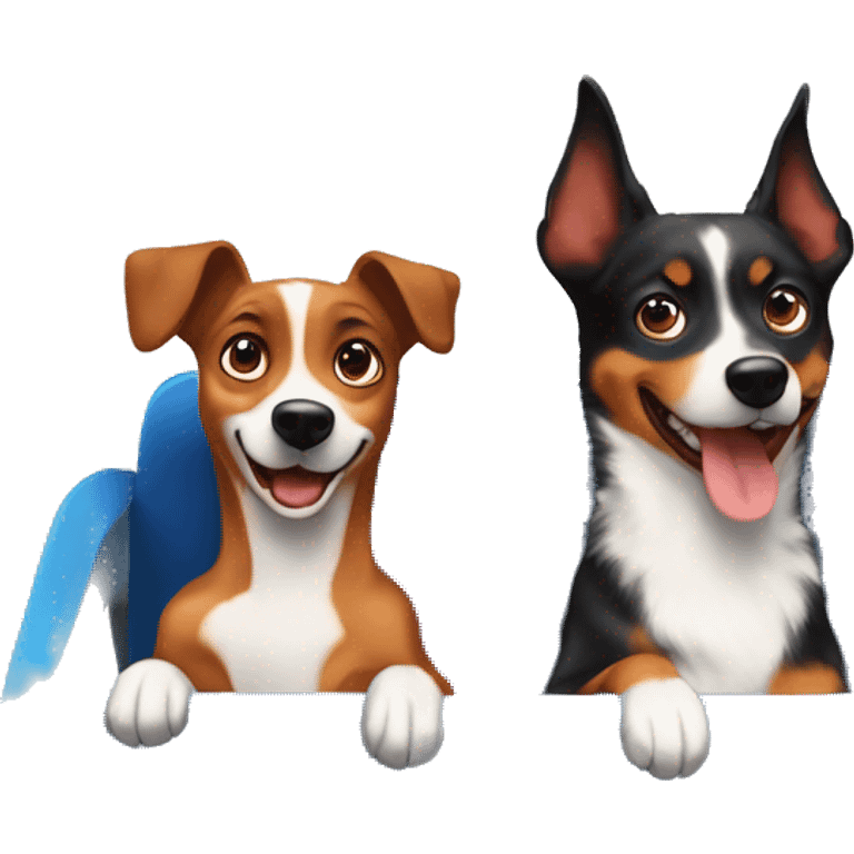 A mini pinscher and an australian shepard in a rollercoaster emoji