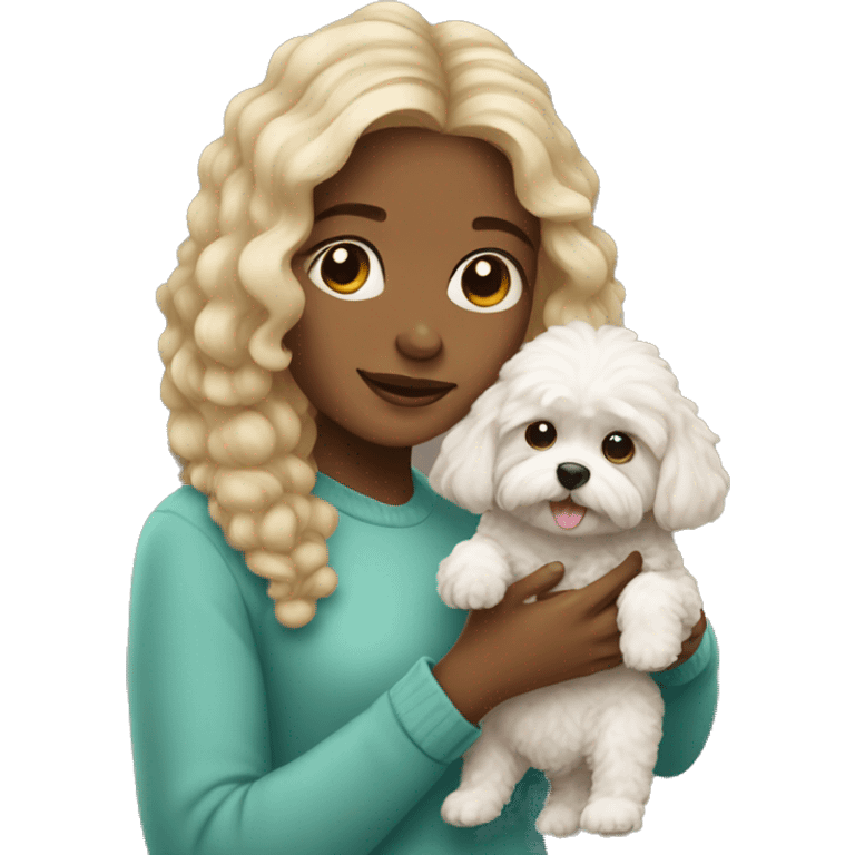 Girl holding maltipoo  emoji