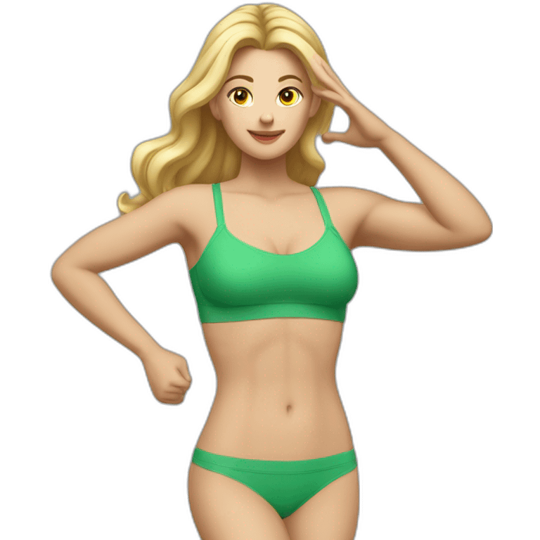 fit Caucasian woman small bra (hands-in-hair pose) (full body) emoji