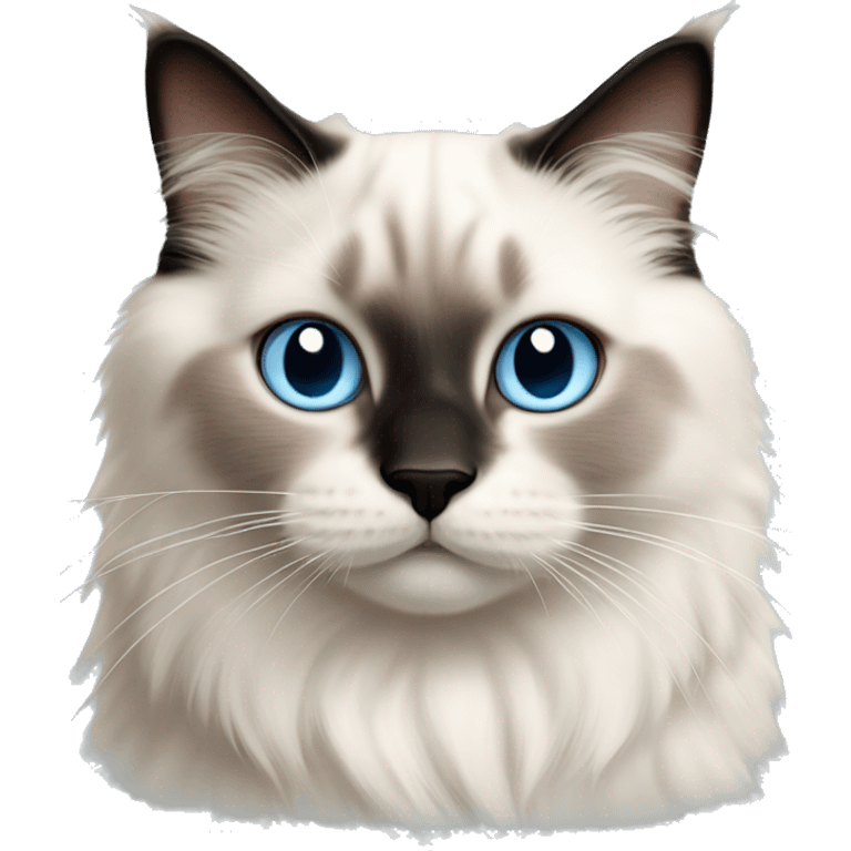  ragdoll cat with light blue eyes, center of face is black nose is black, cute adorable emoji