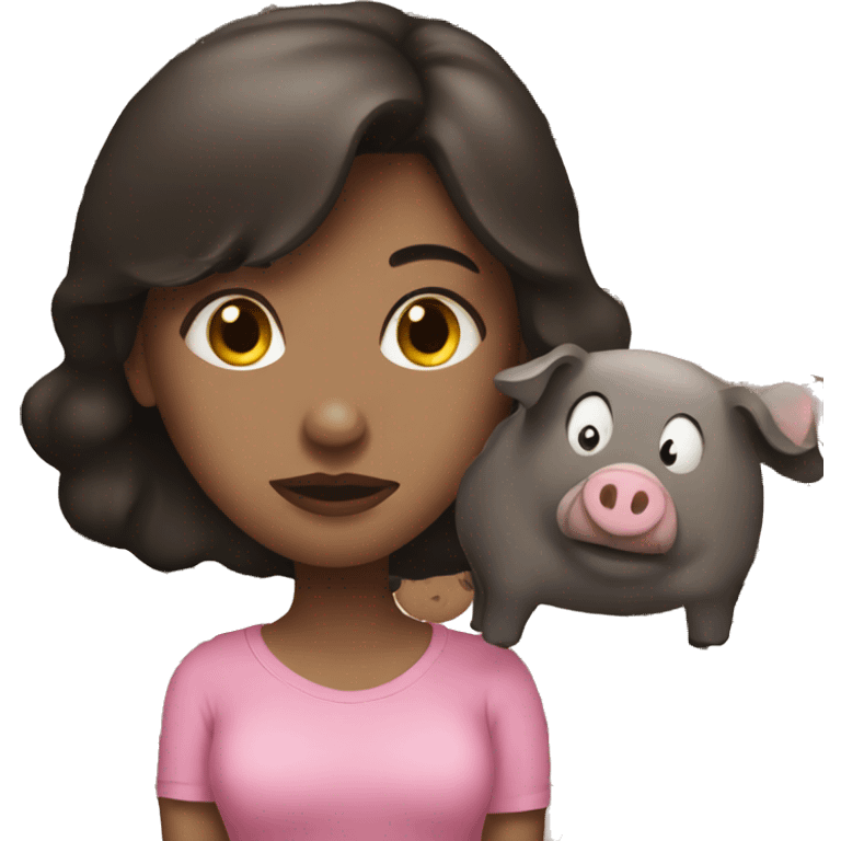 Brunette girl with a black pig emoji