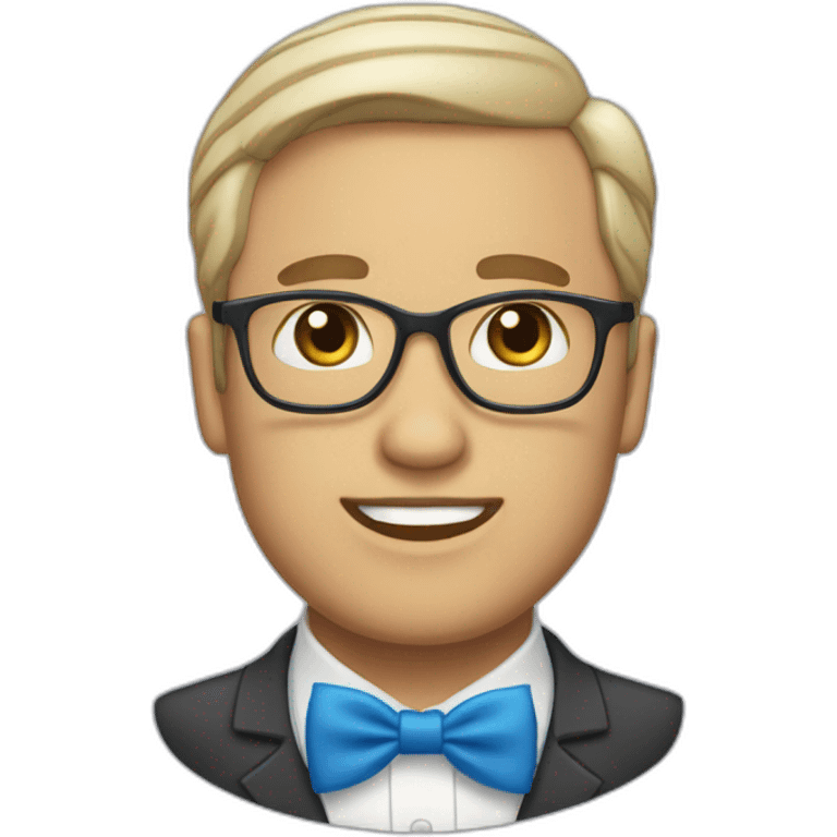 white jehovahs witness with very short hair wearing a blue bow tie emoji