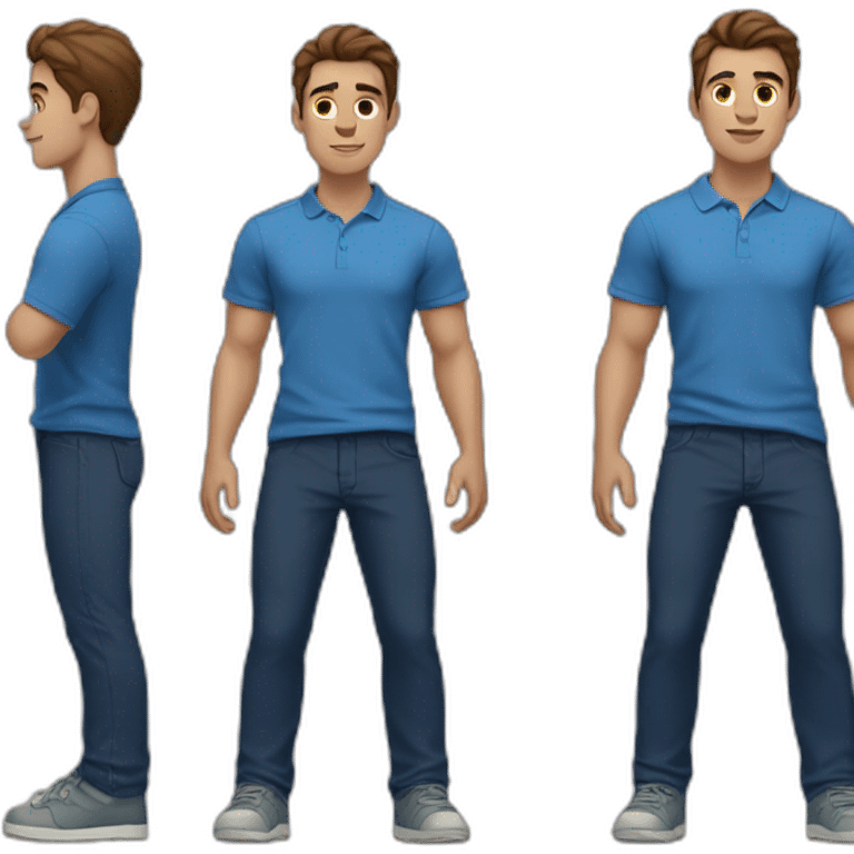 young man with brown hair and brown ogre blue pants and dark blue polo light skin color emoji