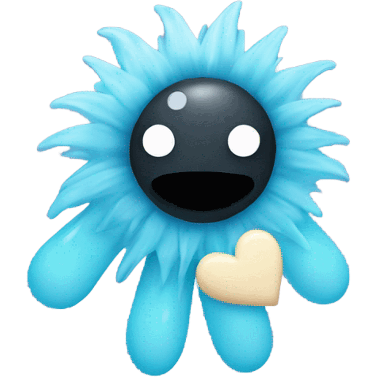 Soot sprite holding pastel blue heart emoji