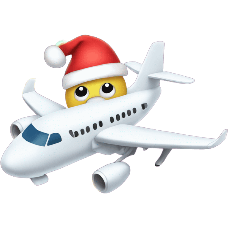 Airplane with a Santa hat and Christmas lights  emoji