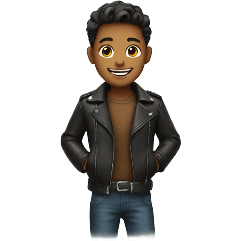 smiling boy in leather jacket emoji