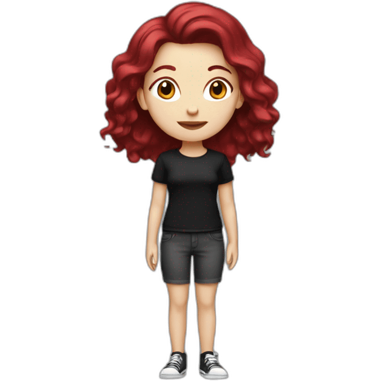 a white girl with burgundy hair in a black T-shirt emoji