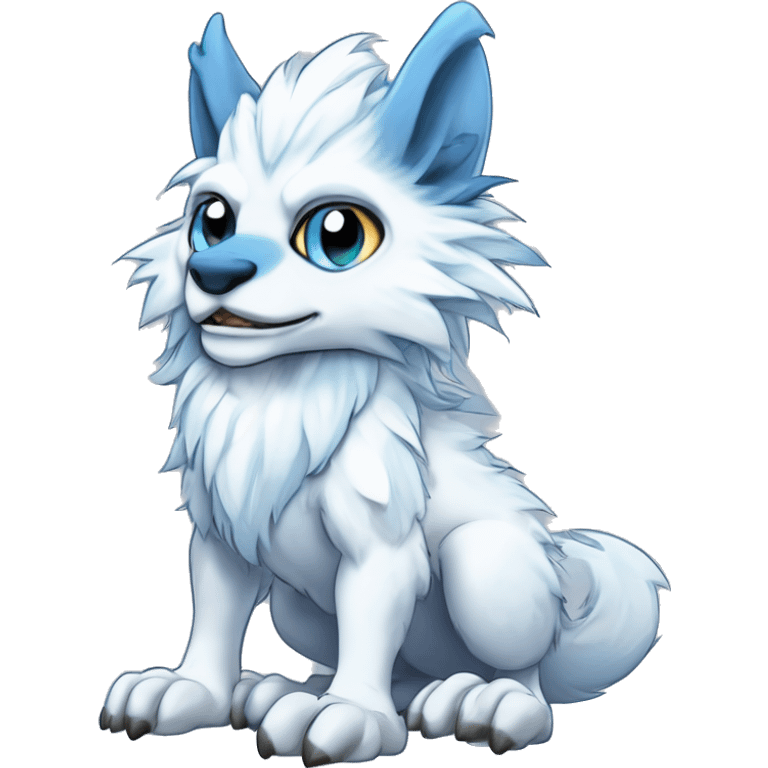 Cute Protogen-vernid-sergal-wickerbeast-fantasy-animal-fursona griffsnuff & LiLaiRa & Falvie full body white and light blue fur with white outline emoji