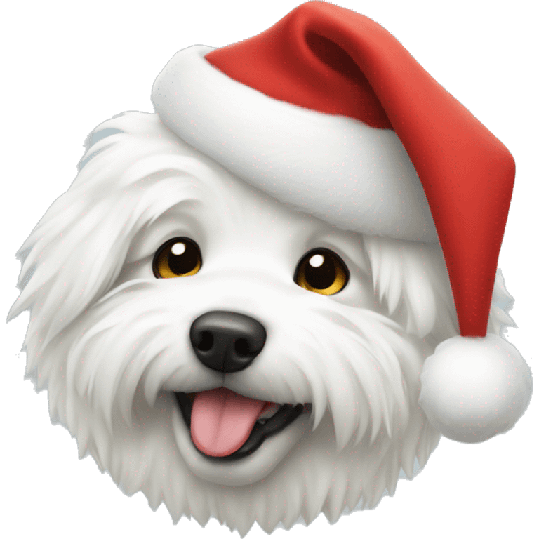 White fluffy dog with Santa hat emoji