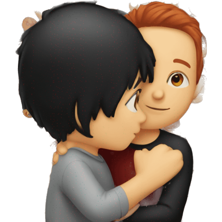 Girl with black hair kissing guy with red hair  emoji