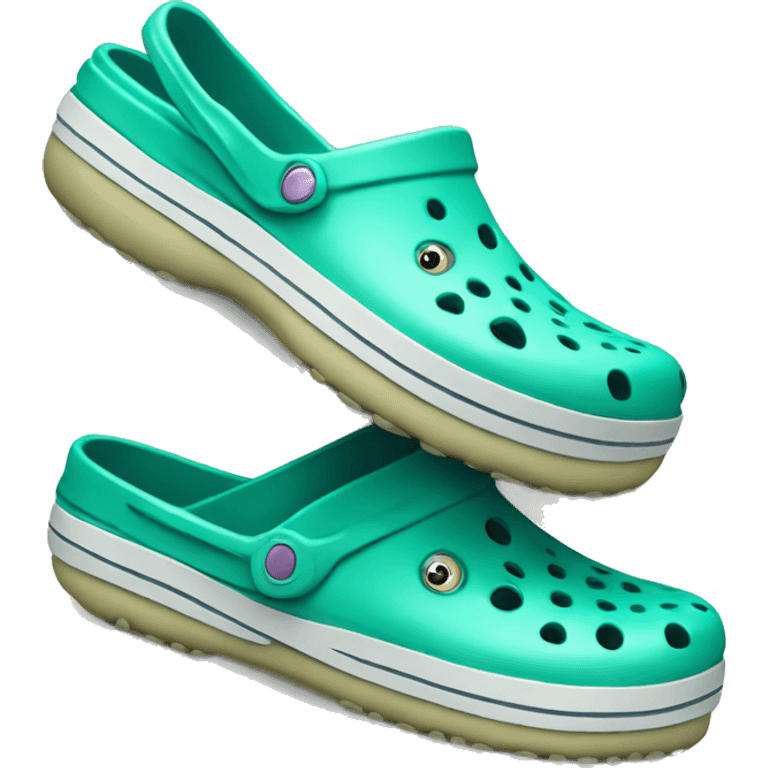 Realistic light teal pair of crocs shoes isolated.  emoji