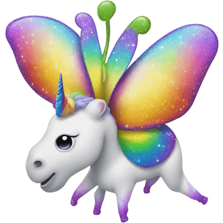 Whimsical rainbow unicorn horned  butterfly with glitter emoji