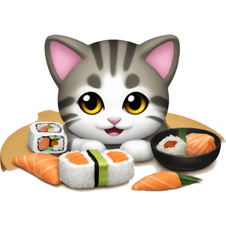 winter cat eating sushi emoji