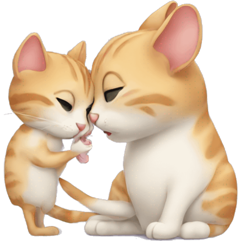 A cat is kissing a mice emoji