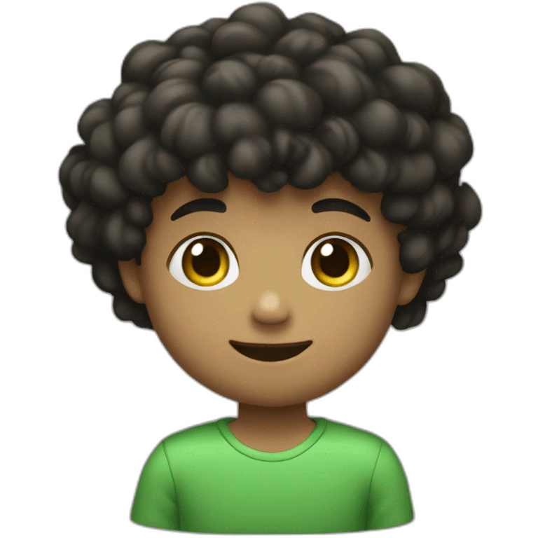 Niño de 13 años, gordo con poco pelo y papada, pelo negro, ojos verdes emoji