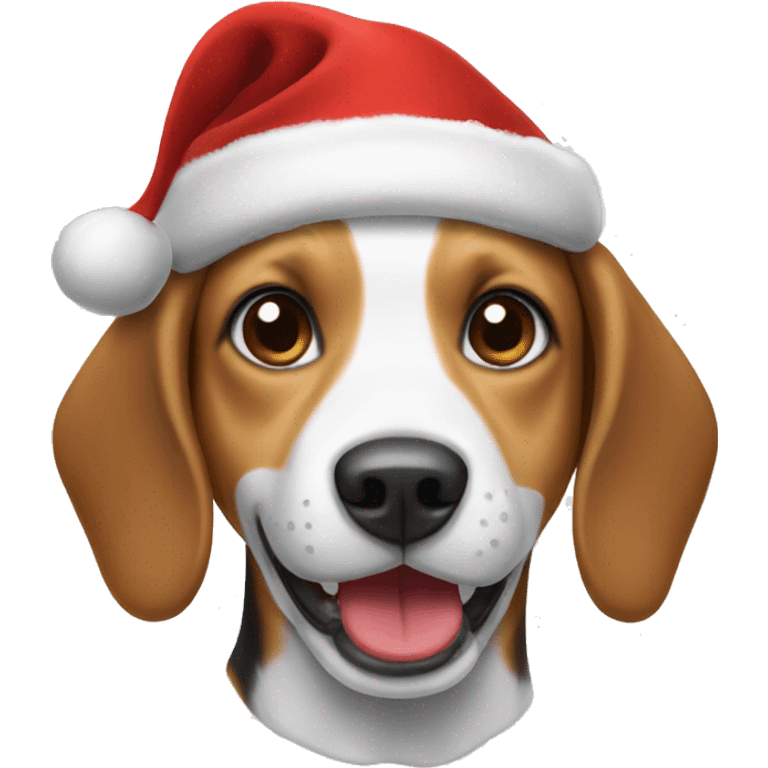 Happy beagle wearing Christmas hat emoji