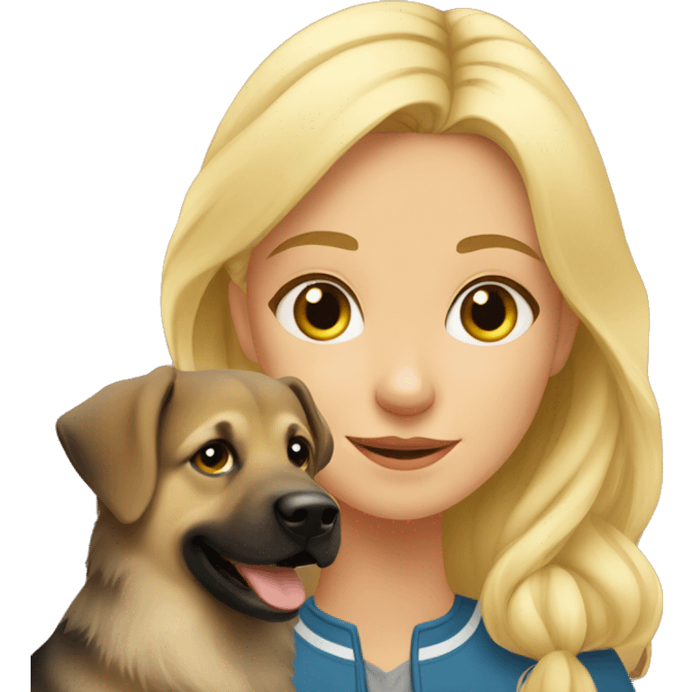 Blonde girl with Germans shepherd pup emoji