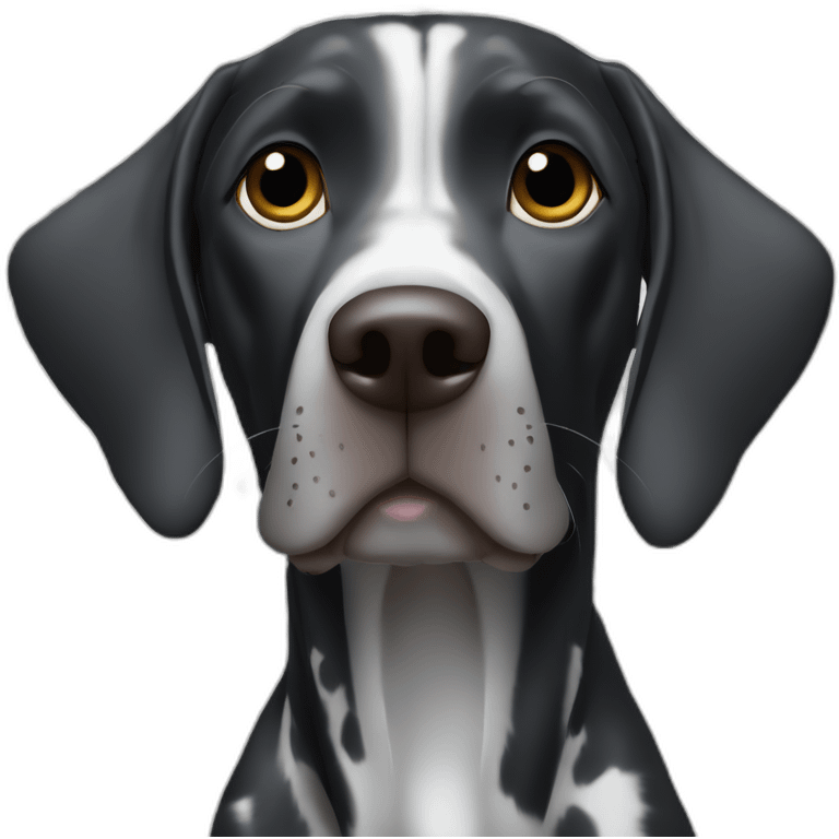 black german shorthair pointer, long snout, full black head, without white on the head, with white hair on the snout, black and white spotted body emoji