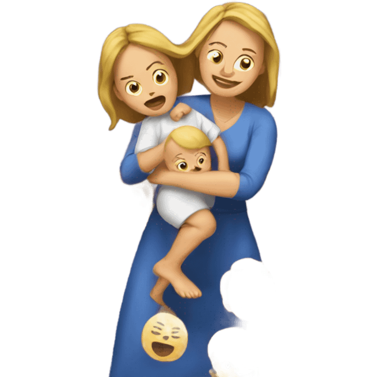 Frantic mom with baby emoji