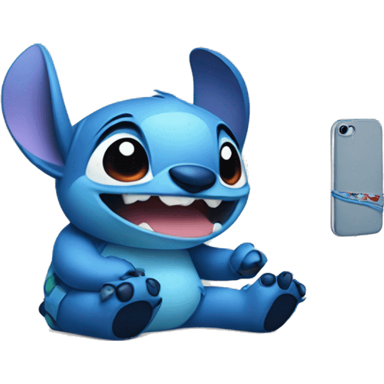 stitch holding a iphone  emoji