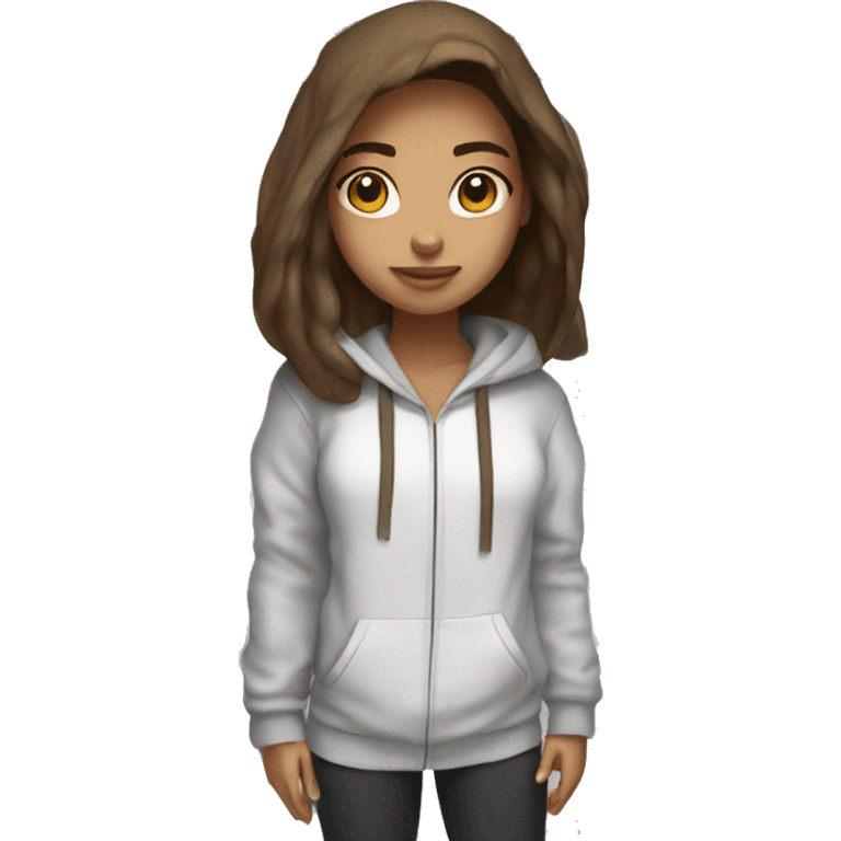 animated girls, browm longe hair, white skin and hoodie lila emoji