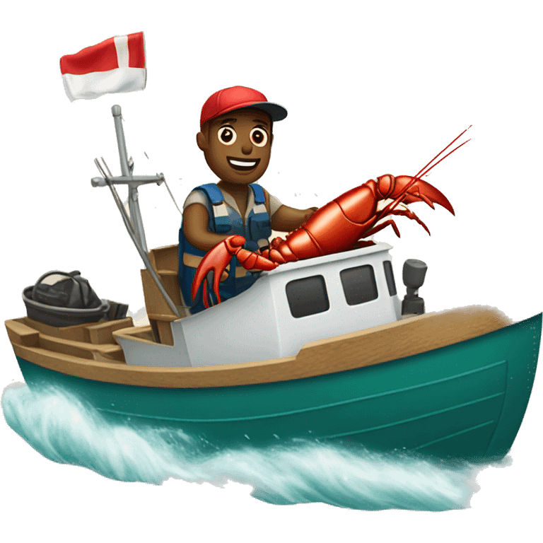 A lobster driving a fishing boat emoji