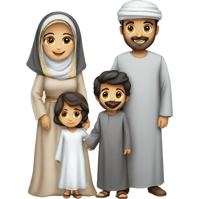 arabic Family of 4 persons at arabic traditional costume Father mother & a baby boy & kid Girl  emoji