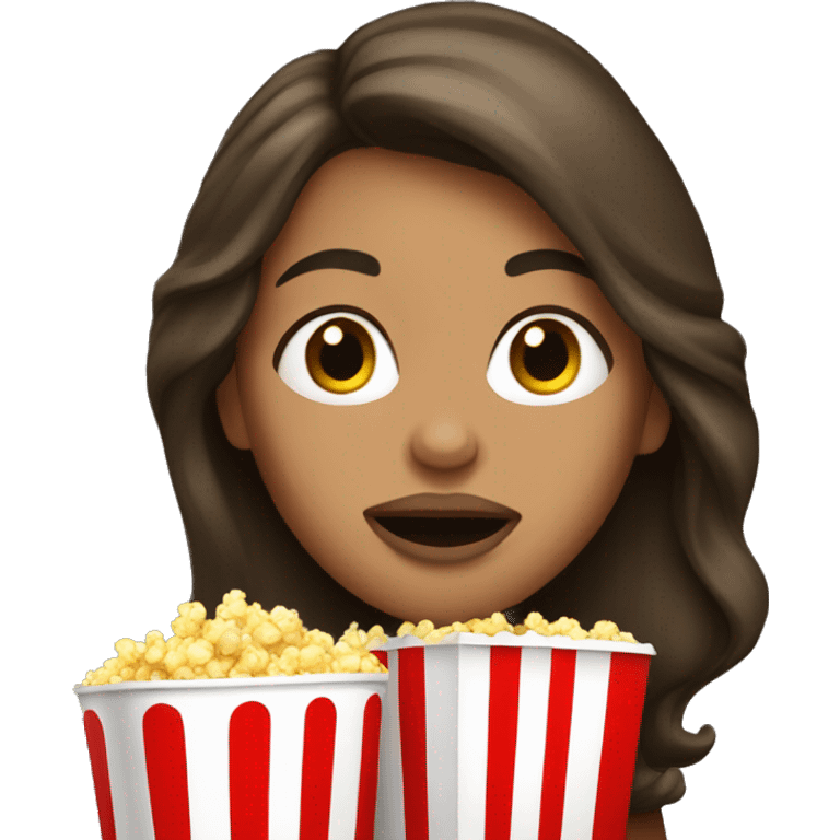 Long hair brunette woman light skin putting popcorn in her mouth  emoji