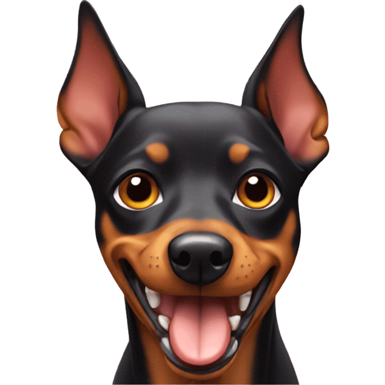 A pinscher dog eating  emoji