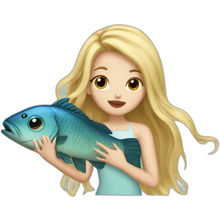 Girl blonde long hair kiss big fish emoji