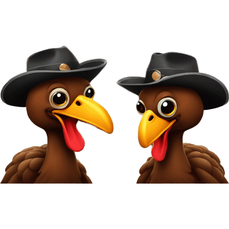 Two turkeys wearing cowboy hats at a bar emoji