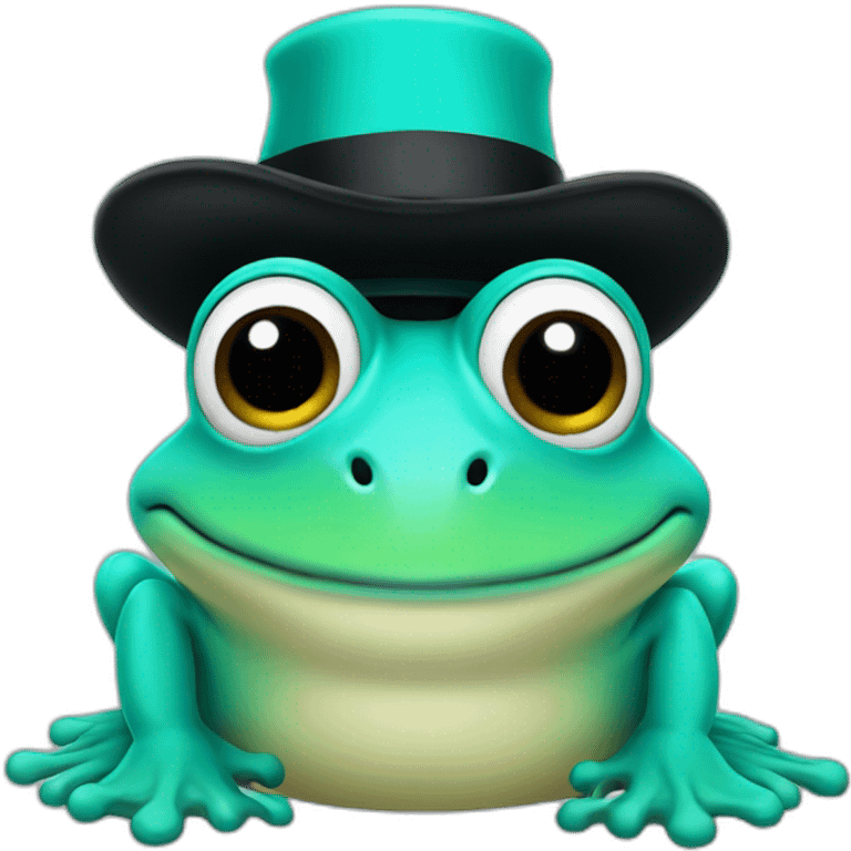 Turquoise frog with a black hat emoji