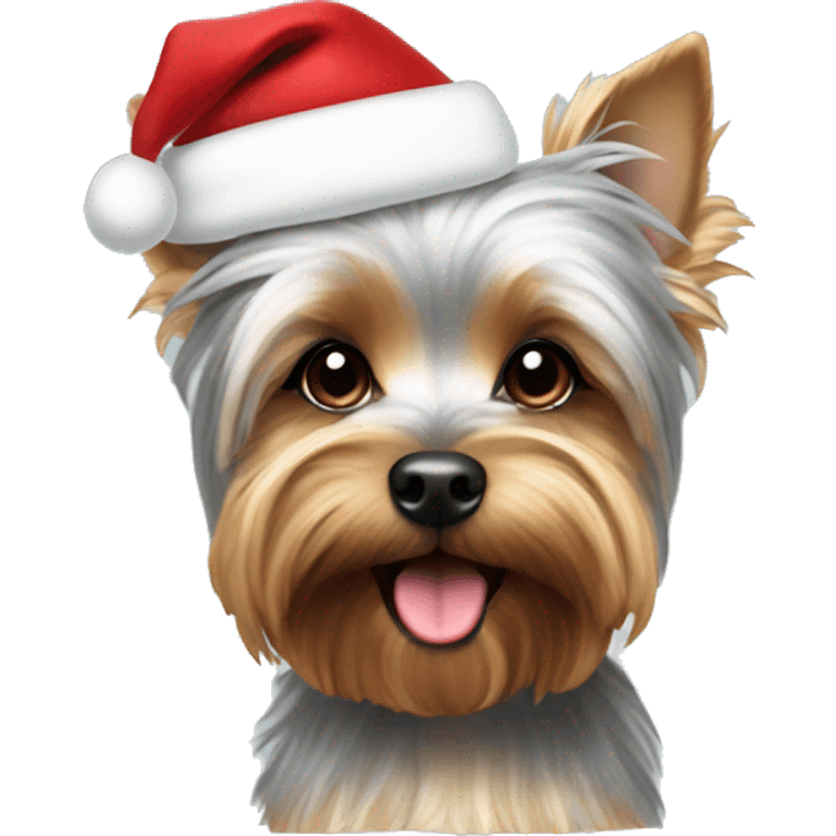 Gold merle yorkie wearing a santa hat  emoji