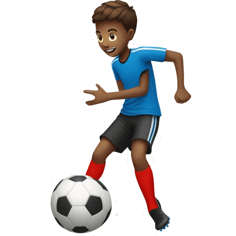 A BOY PLAYING SOCCER wearing red  emoji