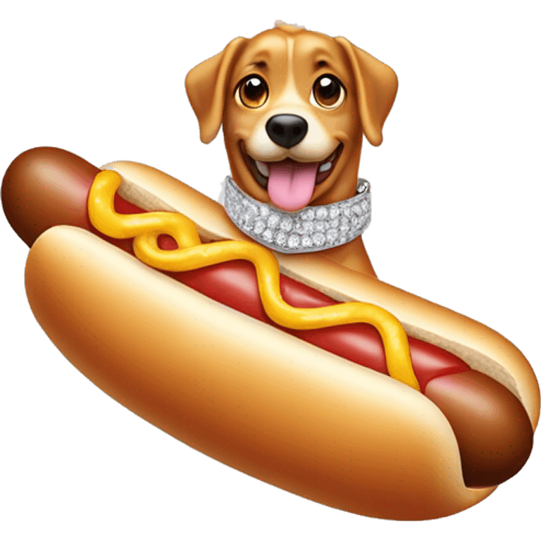 Hot dog wearing a diamond necklace, smiling and pointing  emoji