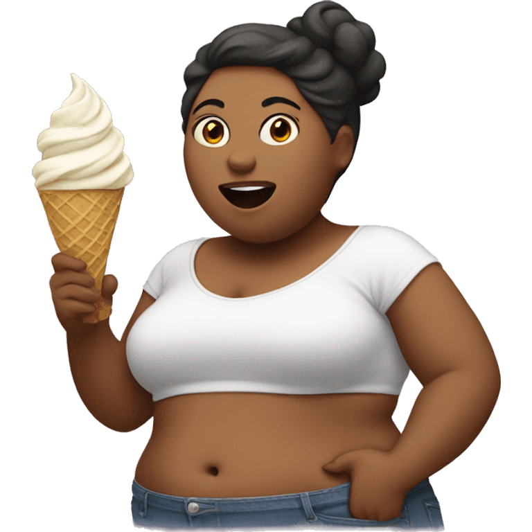 Fat woman, eating ice cream emoji