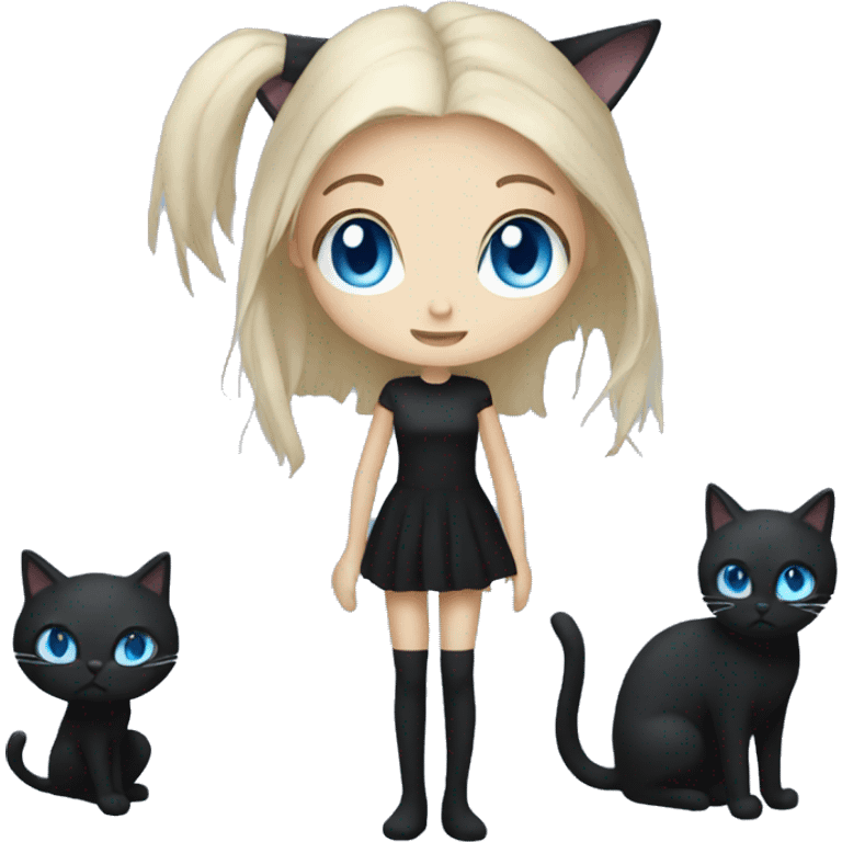 spooky girl with blue eyes and black cat emoji