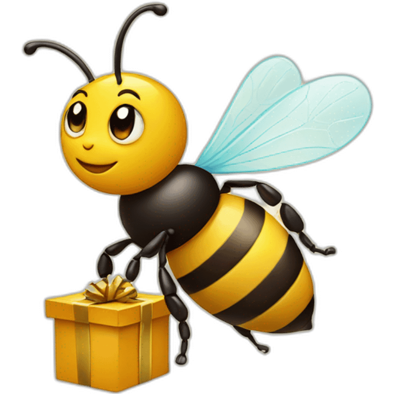 Bee with a gift box on his hands  emoji