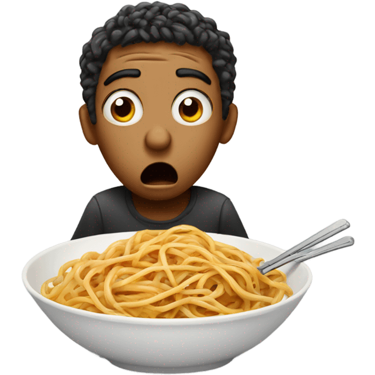 Person eating spaghetti looking shocked emoji