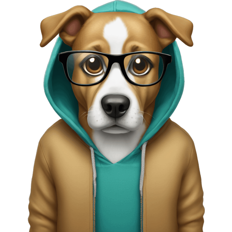 Dog with a hoodie and glasses emoji