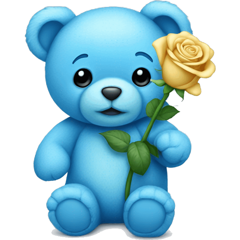 Blue teddy bear holding a light blue rose emoji