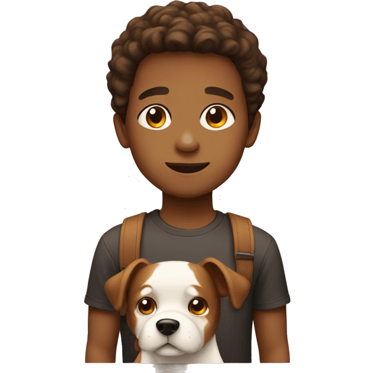 A boy whit a brown and white dog emoji