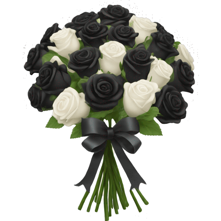 huge bouquet of small black roses with white ribbon emoji