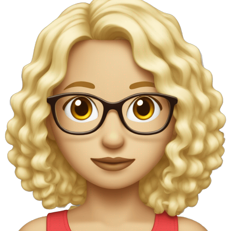 Fille blonde cheveux bouclés, yeux bleus, lunettes emoji