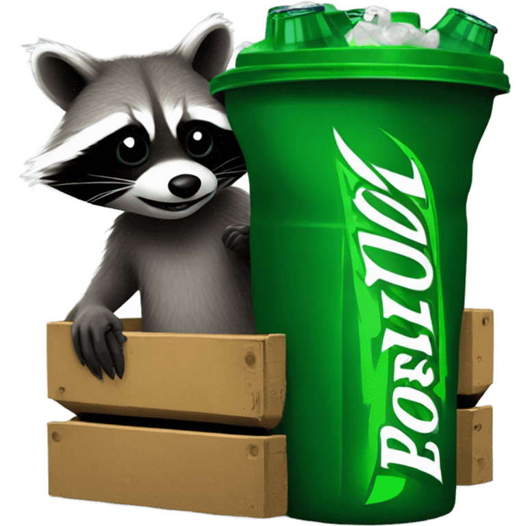 raccoon in a dumpster drinking a monster energy drink emoji